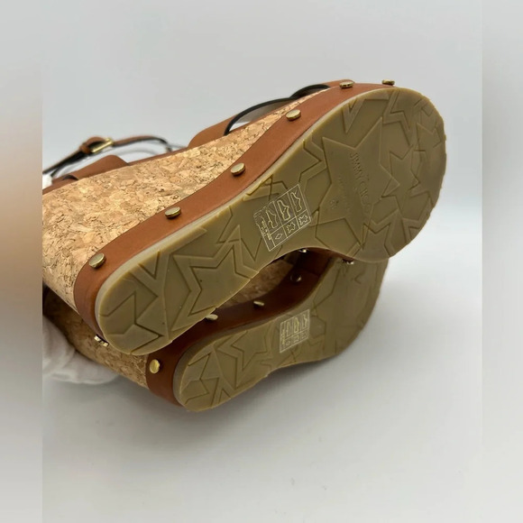 $795 Jimmy Choo Women's Cognac Drya Studded Wedge Sandal Shoes Size EU 38 - Picture 12 of 16